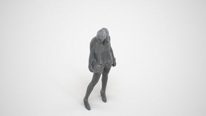 3D people model girl casual standing, scanned human for 3ds Max rendering, wireframe three-quarter view