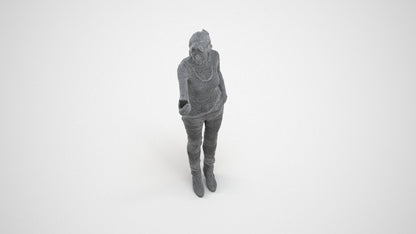 photogrammetry 3D senior woman casual standing, realistic human model archviz FBX, wireframe three-quarter view