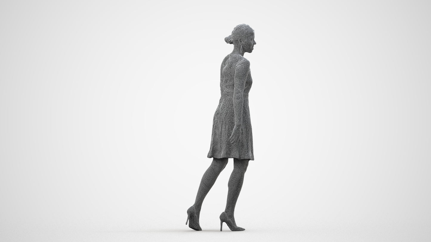 realistic 3D human woman formal formalaffairs, archviz people FBX OBJ for Blender, wireframe side view