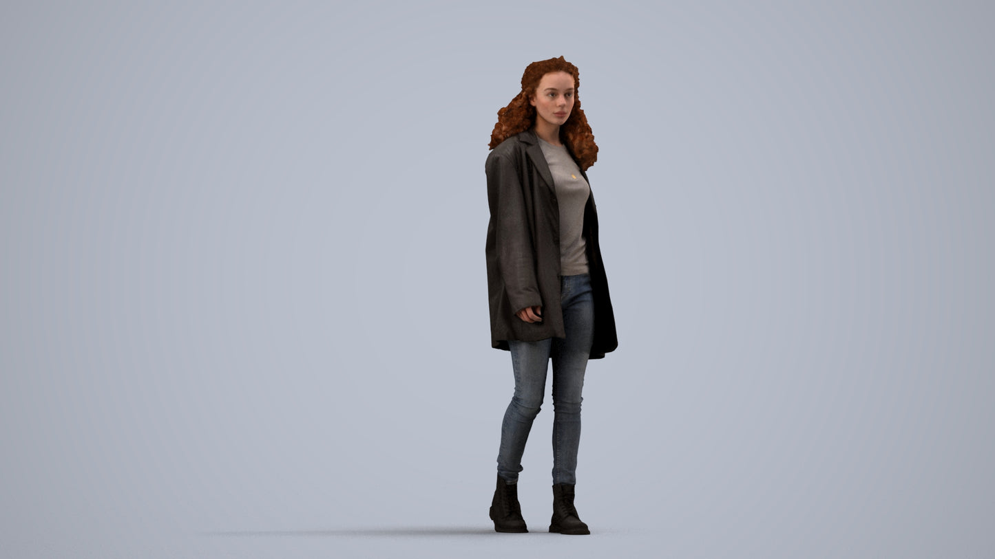 scanned 3D woman casual walking, photogrammetry people for Enscape and V-Ray, side view render