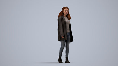 scanned 3D woman casual walking, photogrammetry people for Enscape and V-Ray, side view render