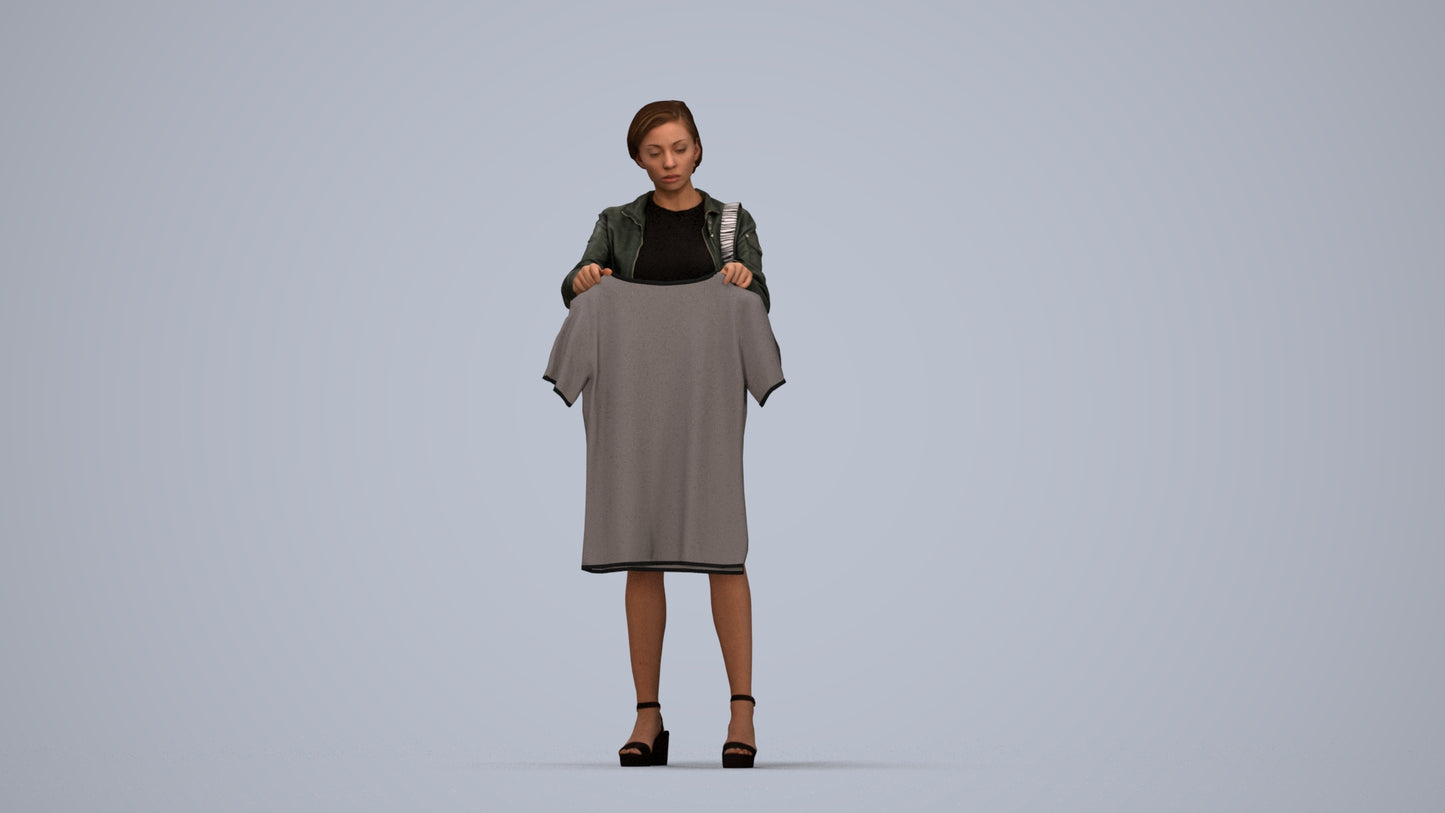 realistic 3D people woman casual mix, render-ready for V-Ray and Corona, FBX OBJ, top-down view render