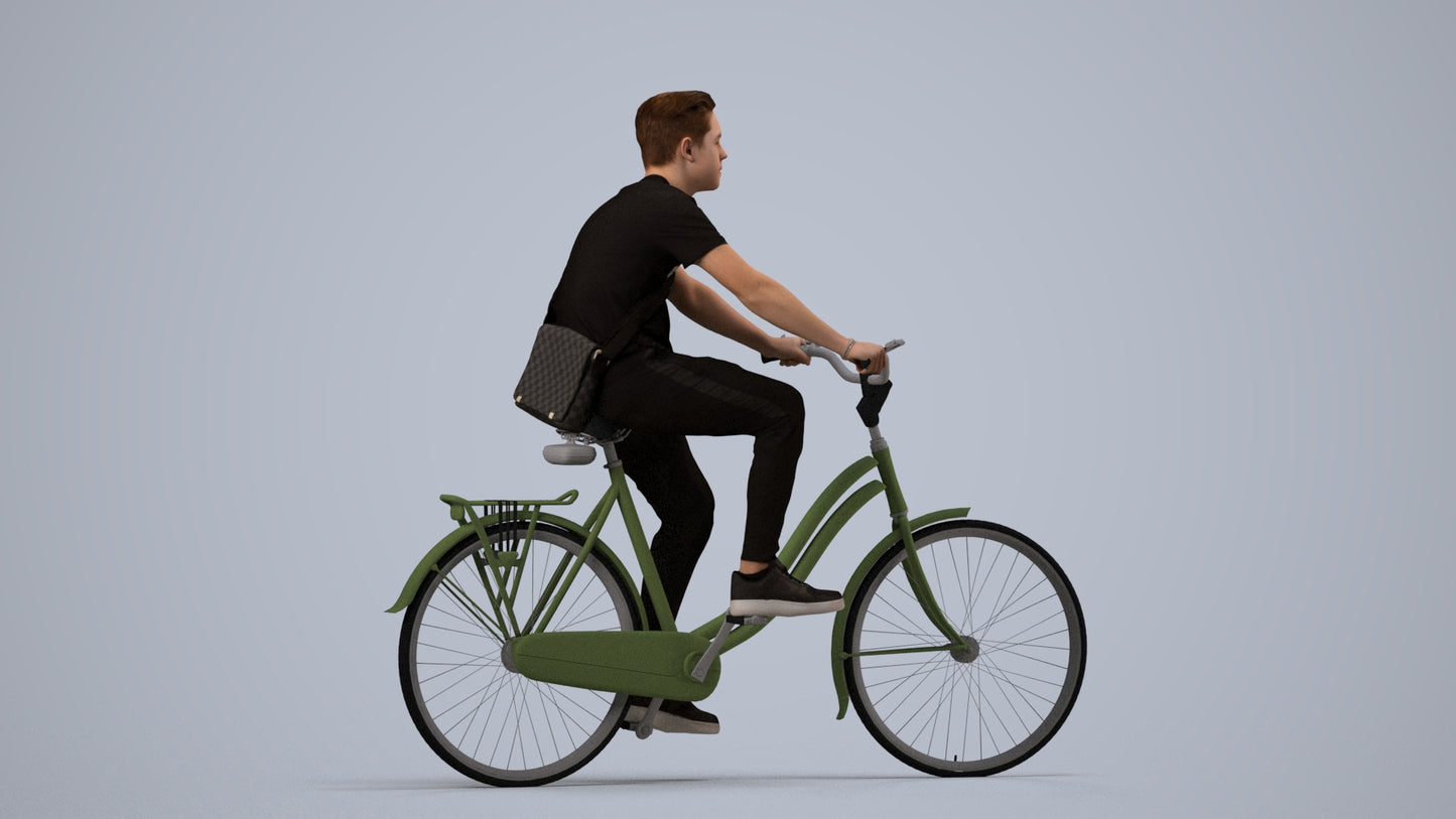3D people model boy casual cycling, scanned human for 3ds Max rendering, side view render