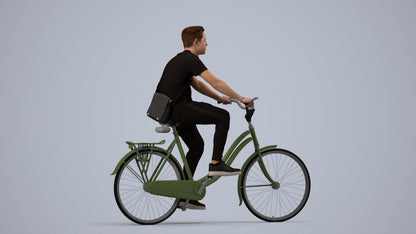 3D people model boy casual cycling, scanned human for 3ds Max rendering, side view render