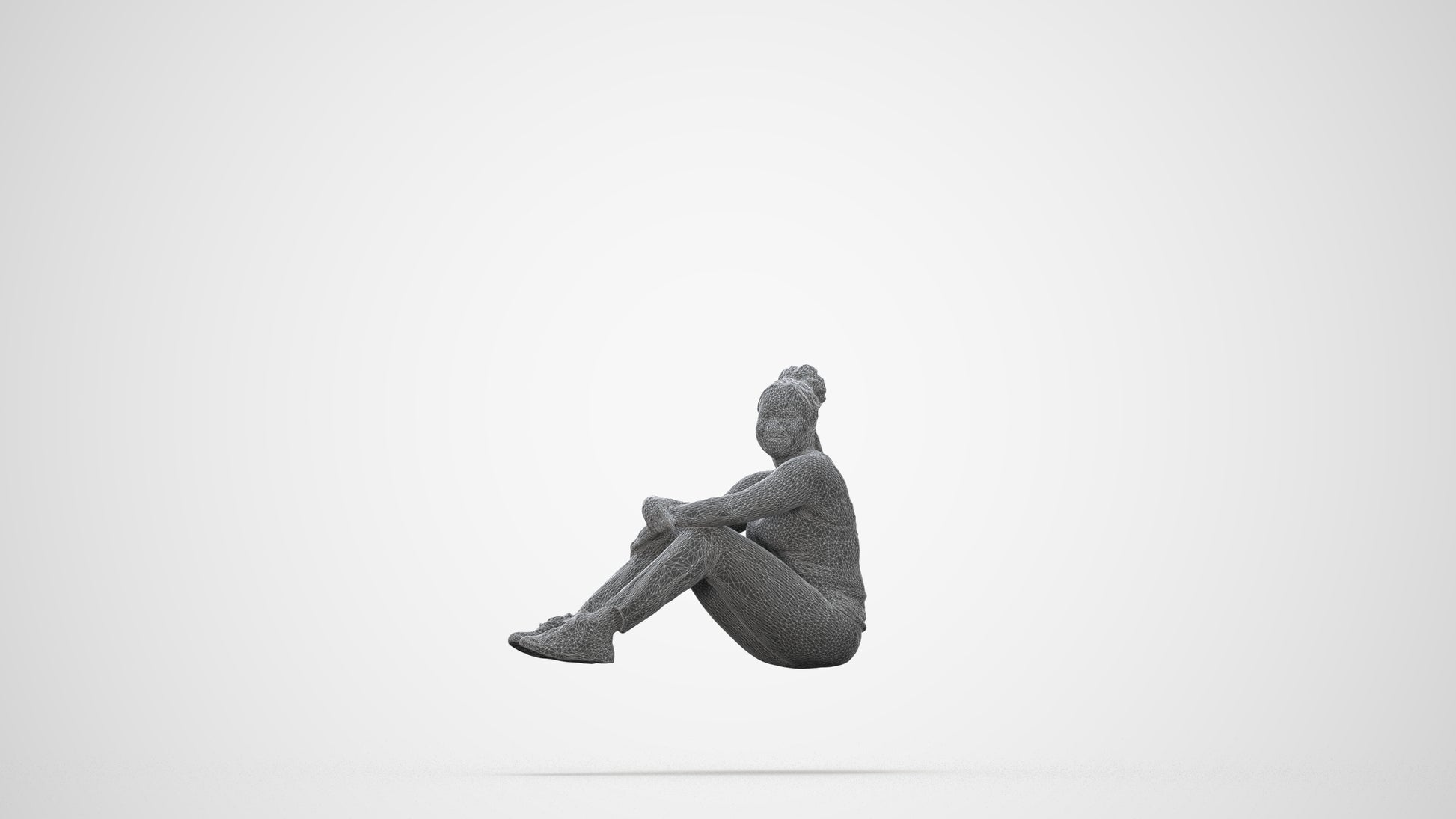 photogrammetry 3D woman casual sitting, realistic human model archviz FBX, wireframe back view