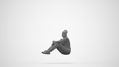 photogrammetry 3D woman casual sitting, realistic human model archviz FBX, wireframe back view
