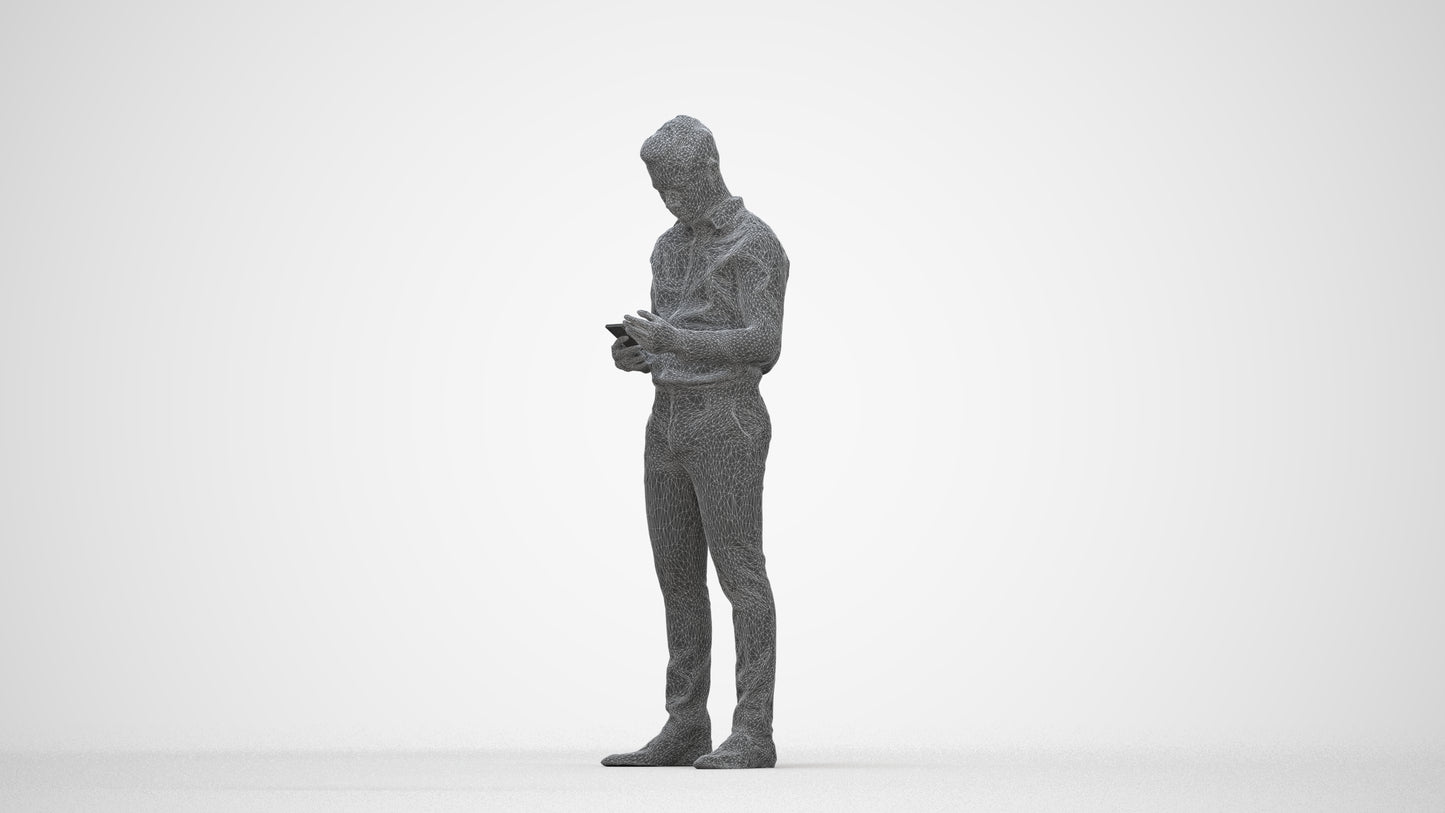 3D human model boy business kids, photogrammetry scanned person for archviz, wireframe back view