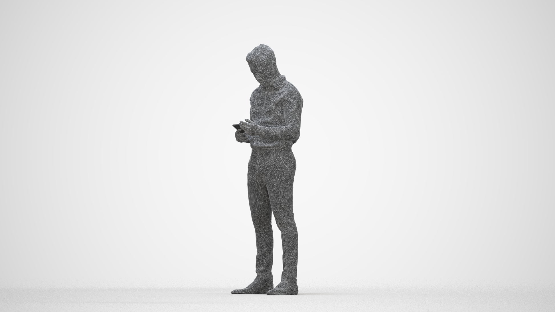 3D human model boy business kids, photogrammetry scanned person for archviz, wireframe back view