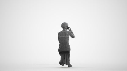 3D scanned senior woman sitting, photorealistic archviz people for Enscape and SketchUp, wireframe front view