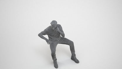 3D people model man casual sitting, scanned human for 3ds Max rendering, wireframe three-quarter view