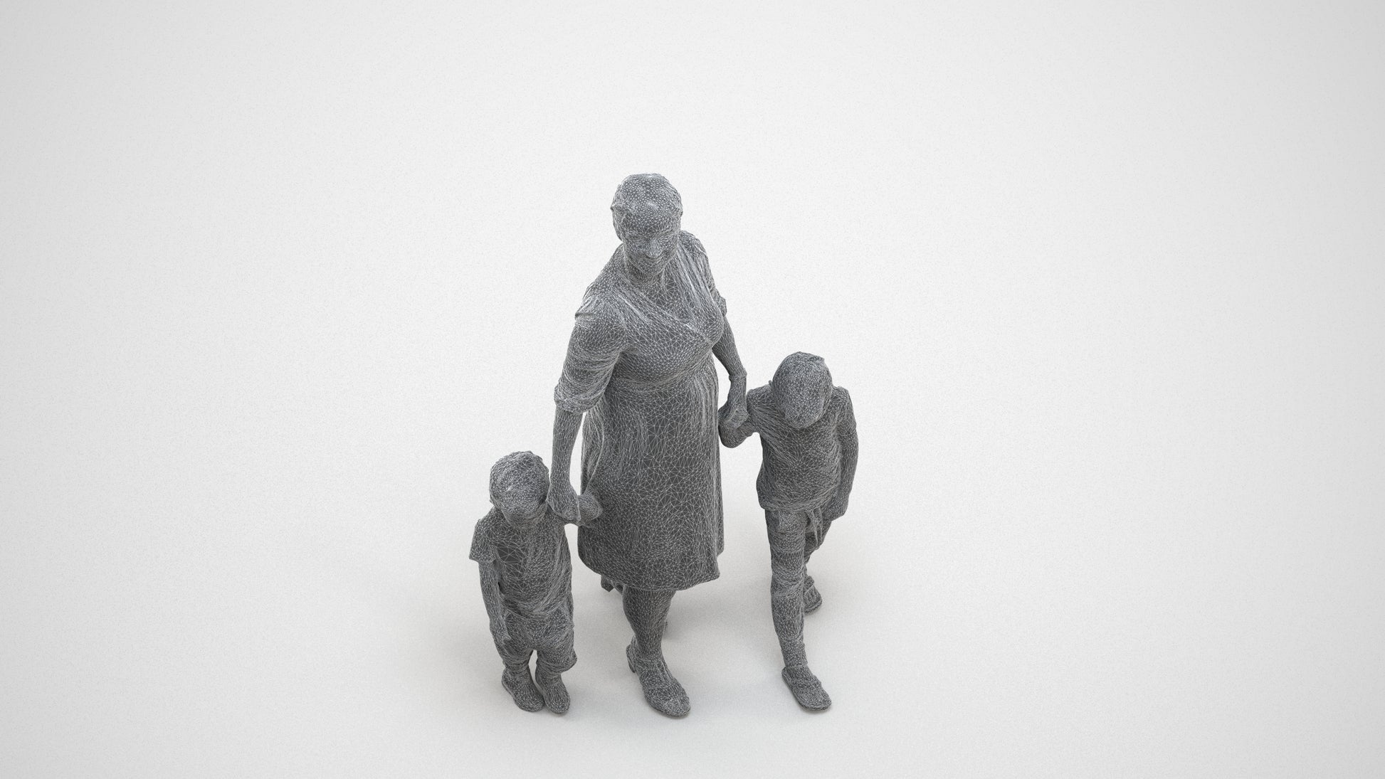 3D human model girl casual kids, photogrammetry scanned person for archviz, wireframe three-quarter view