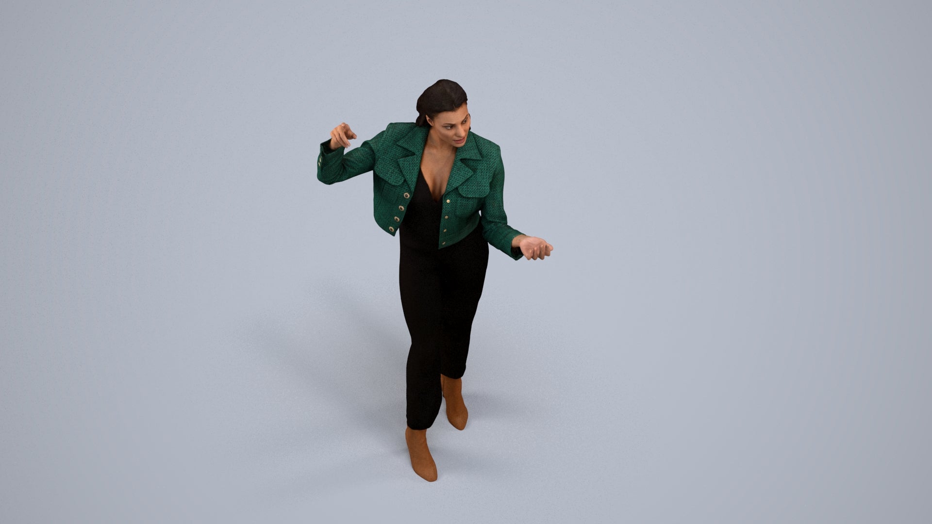 3D scanned woman standing business, photorealistic archviz people for Enscape and SketchUp, back view render