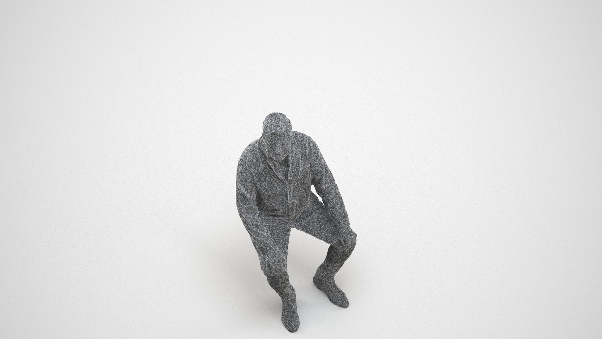 3D scanned man medical, photorealistic archviz people for Enscape and SketchUp, wireframe three-quarter view