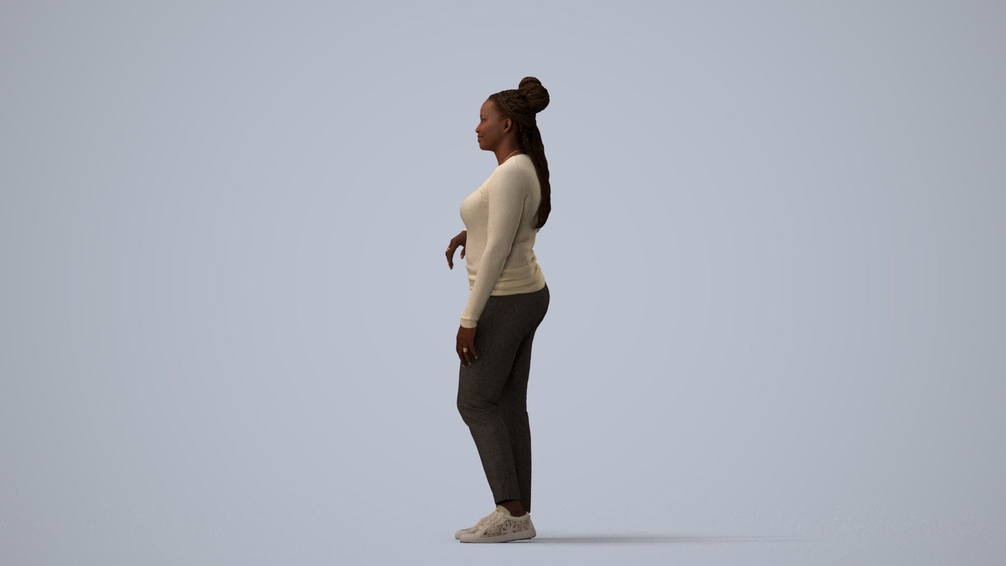 scanned 3D woman casual standing, photogrammetry people for Enscape and V-Ray, three-quarter view render