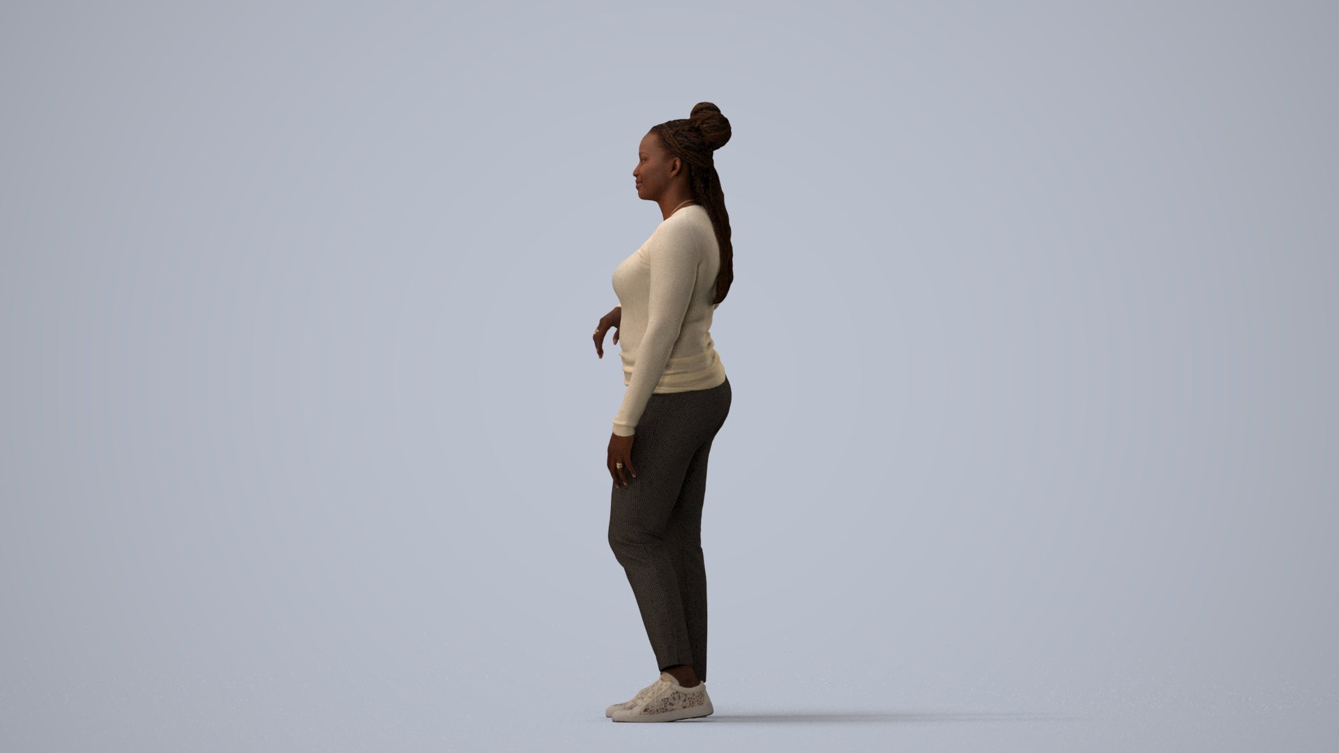 scanned 3D woman casual standing, photogrammetry people for Enscape and V-Ray, three-quarter view render