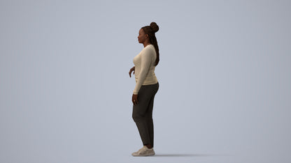scanned 3D woman casual standing, photogrammetry people for Enscape and V-Ray, three-quarter view render