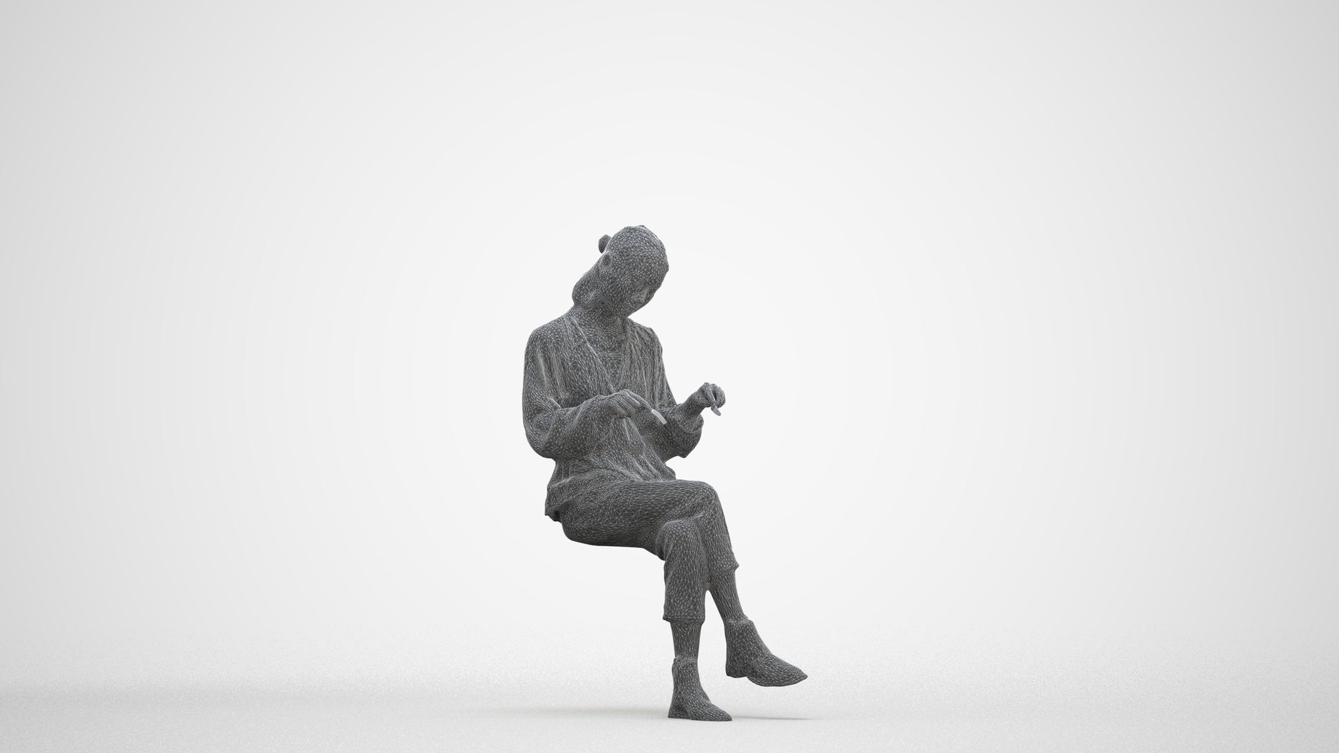 realistic 3D woman casual sitting, scanned archviz people for Blender and 3ds Max, three-quarter front view render