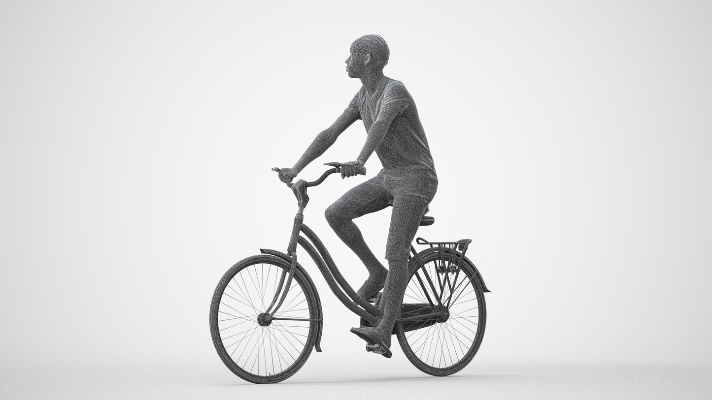 scanned 3D boy casual cycling, photogrammetry people for Enscape and V-Ray, square thumbnail