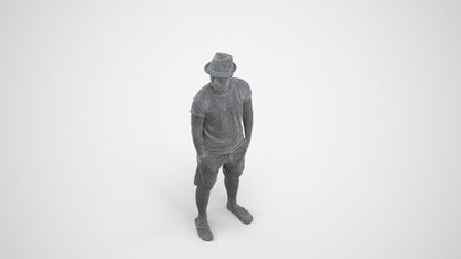 3D scanned man standing casual, photorealistic archviz people for Enscape and SketchUp, wireframe three-quarter view