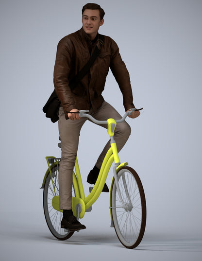 3D scanned man cycling casual, photorealistic archviz people for Enscape and SketchUp