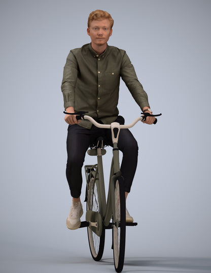 realistic 3D human man casual cycling, archviz people FBX OBJ for Blender