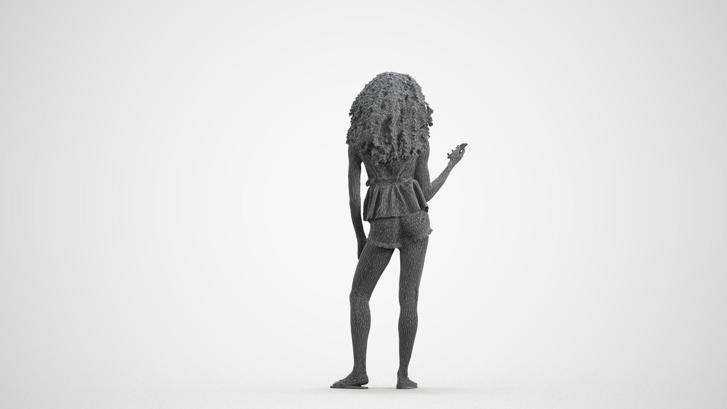scanned 3D woman casual standing, photogrammetry people for Enscape and V-Ray, wireframe front view