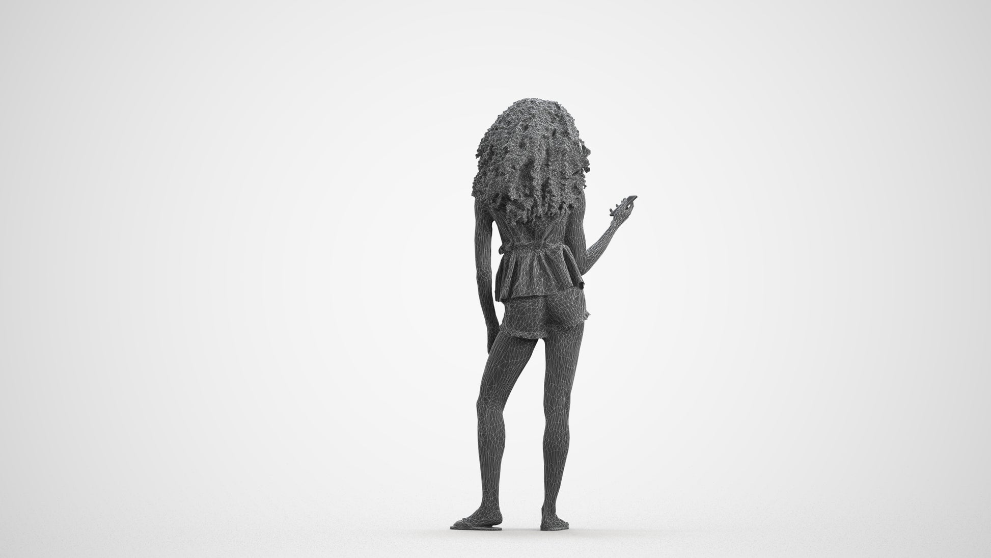 scanned 3D woman casual standing, photogrammetry people for Enscape and V-Ray, wireframe front view