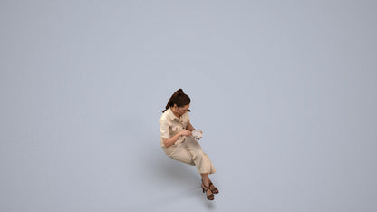 3D scanned woman sitting casual, photorealistic archviz people for Enscape and SketchUp, back view render