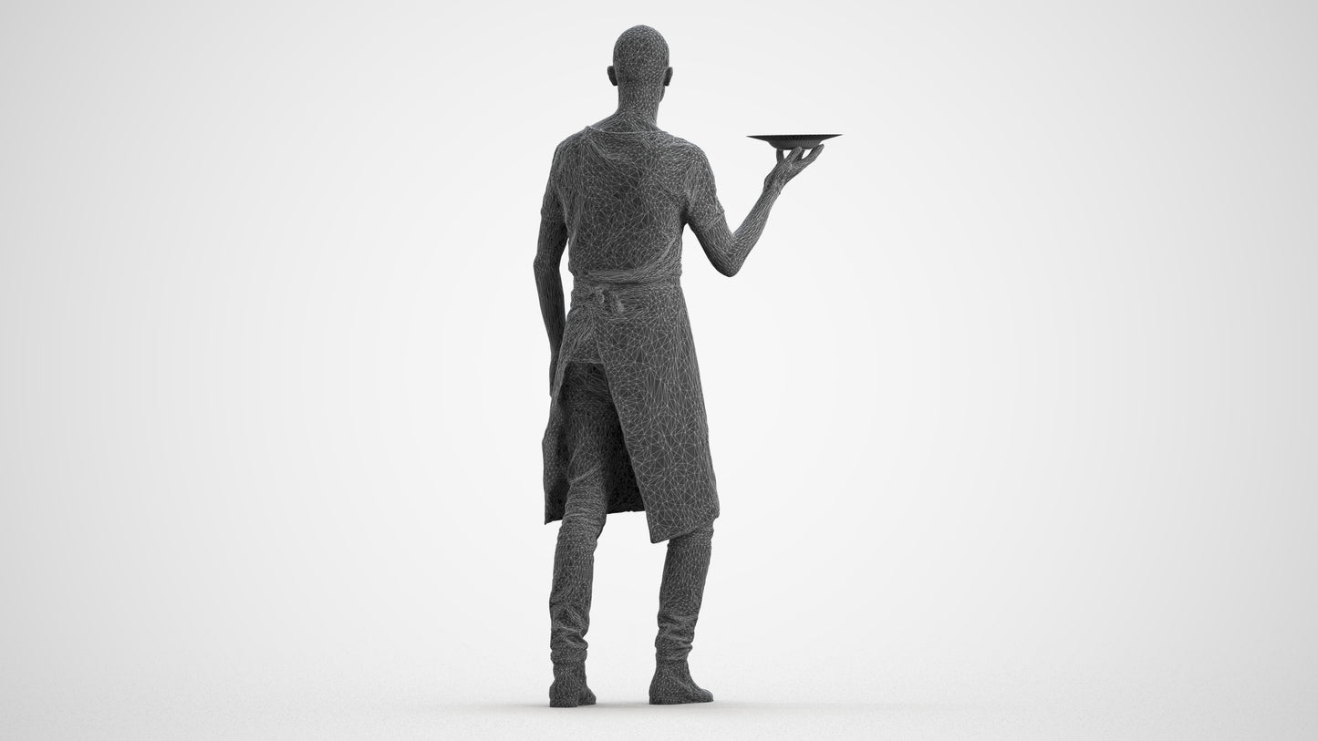 realistic 3D human man hospitality, archviz people FBX OBJ for Blender, wireframe front view