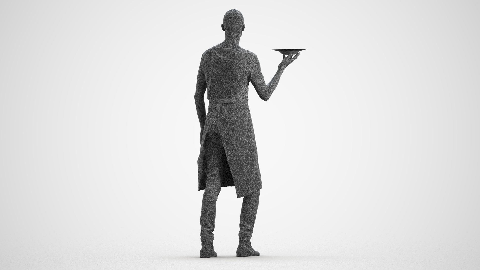 realistic 3D human man hospitality, archviz people FBX OBJ for Blender, wireframe front view
