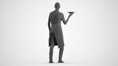 realistic 3D human man hospitality, archviz people FBX OBJ for Blender, wireframe front view