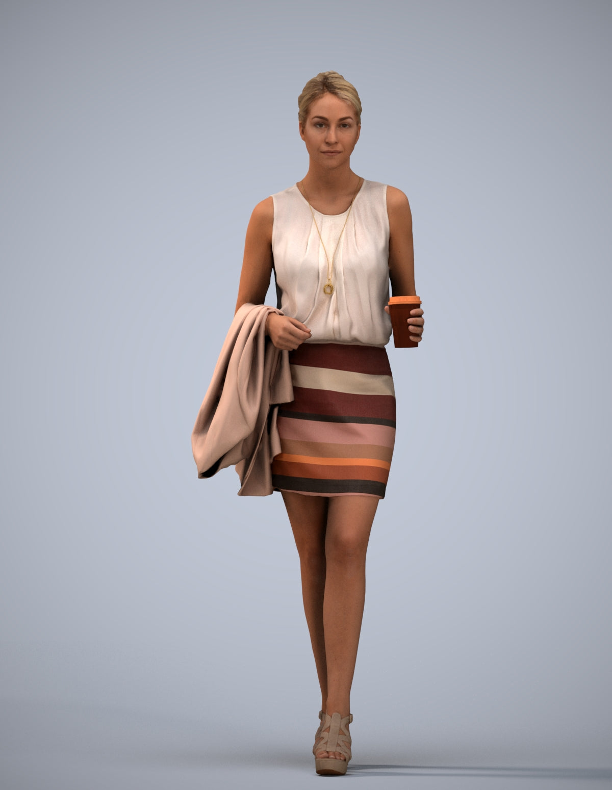 realistic 3D woman business walking, scanned archviz people for Blender and 3ds Max