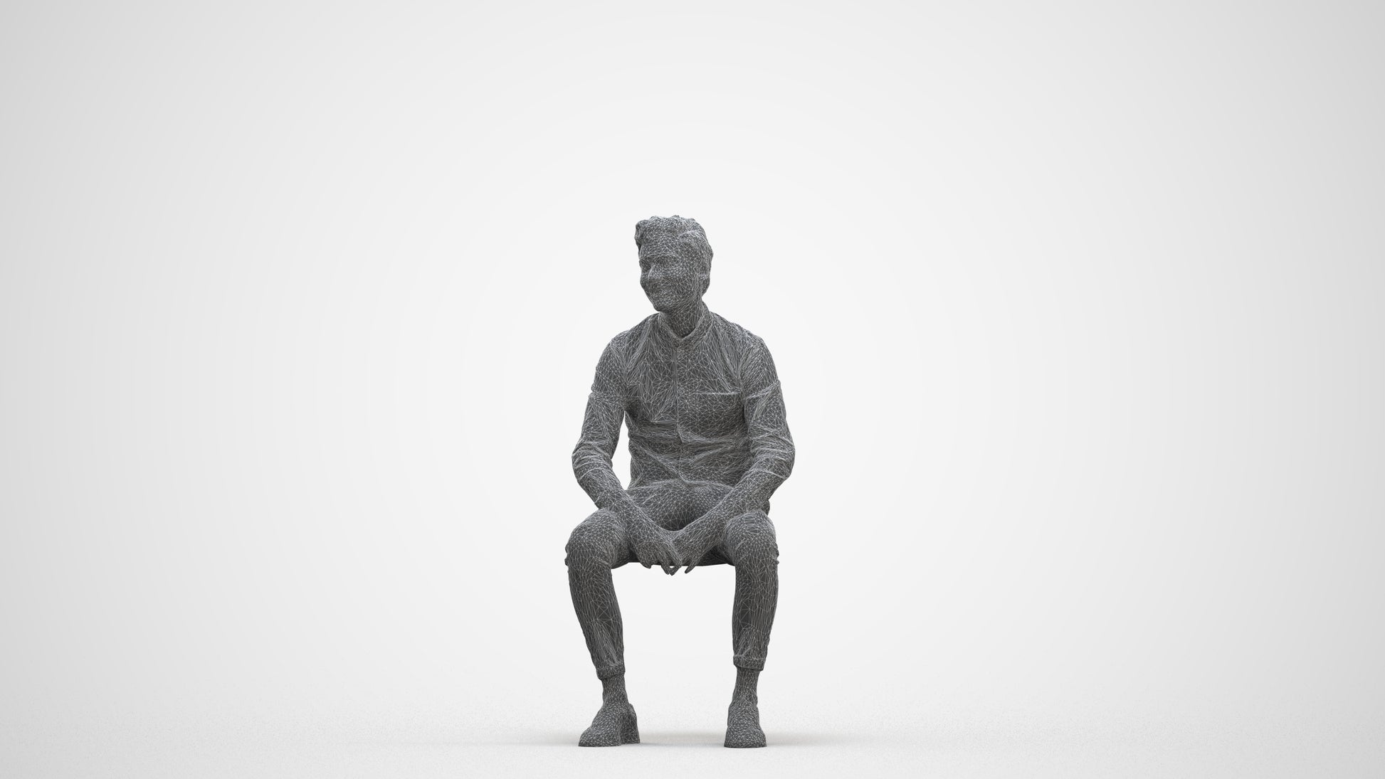 realistic 3D man casual sitting, scanned archviz people for Blender and 3ds Max, three-quarter front view render
