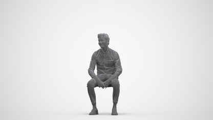 realistic 3D man casual sitting, scanned archviz people for Blender and 3ds Max, three-quarter front view render