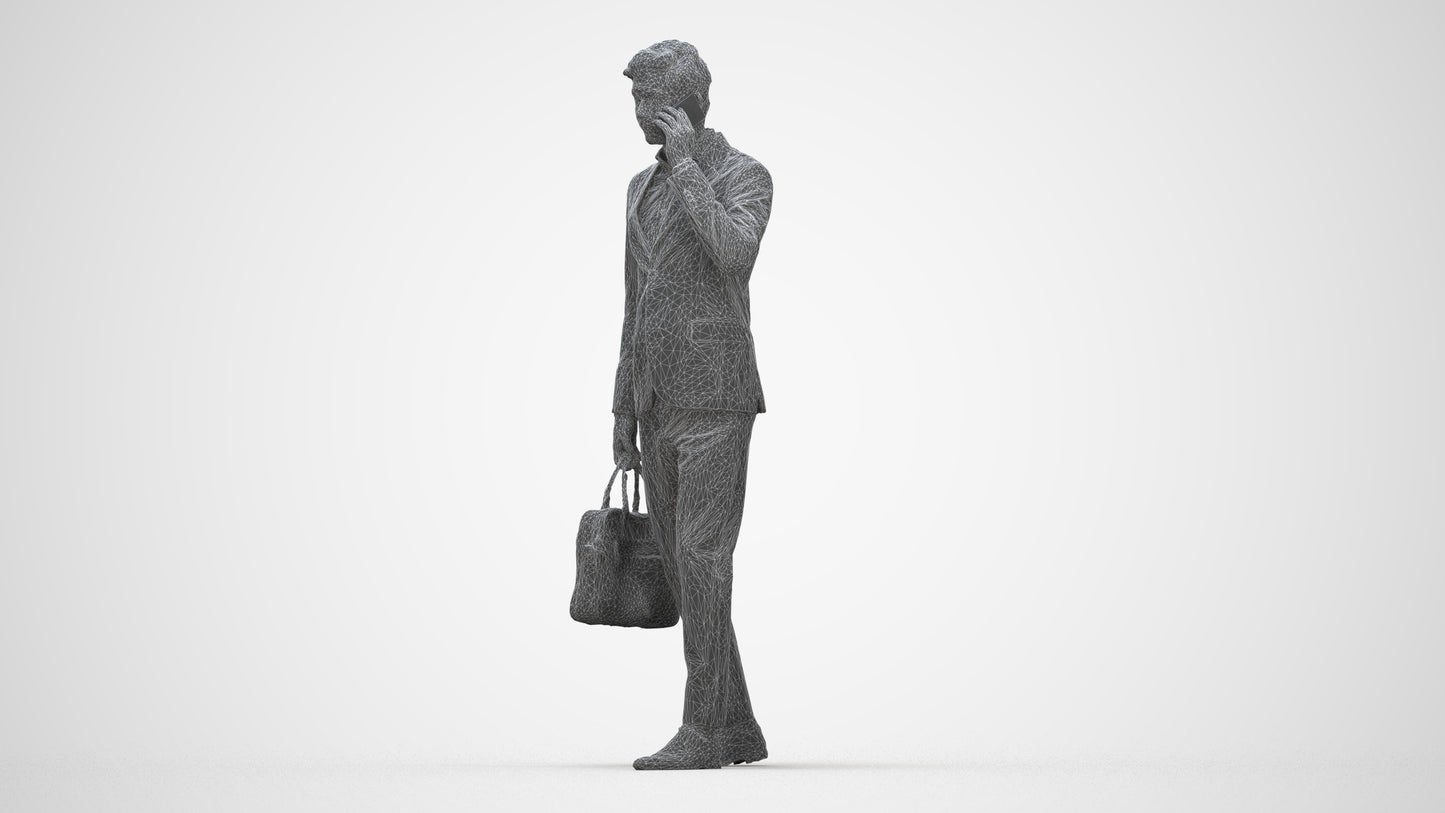 photogrammetry 3D man business, realistic human model archviz FBX, wireframe back view