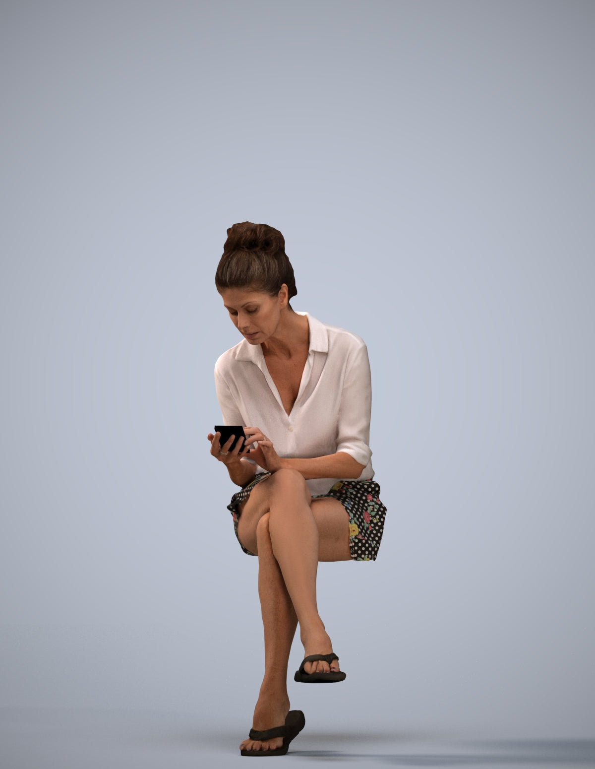 scanned 3D woman casual sitting, photogrammetry people for Enscape and V-Ray