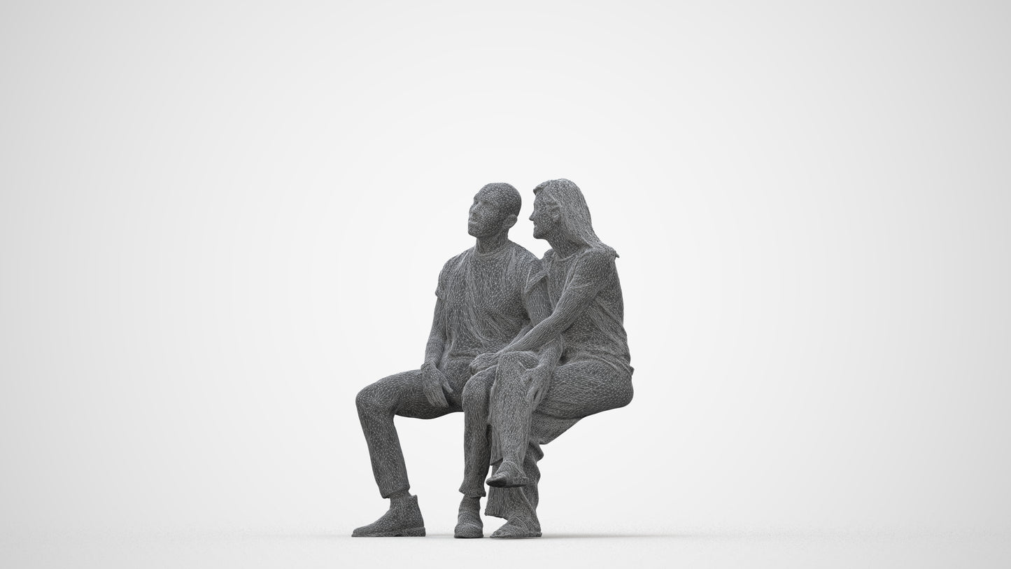 realistic 3D woman casual couple, scanned archviz people for Blender and 3ds Max, wireframe back view