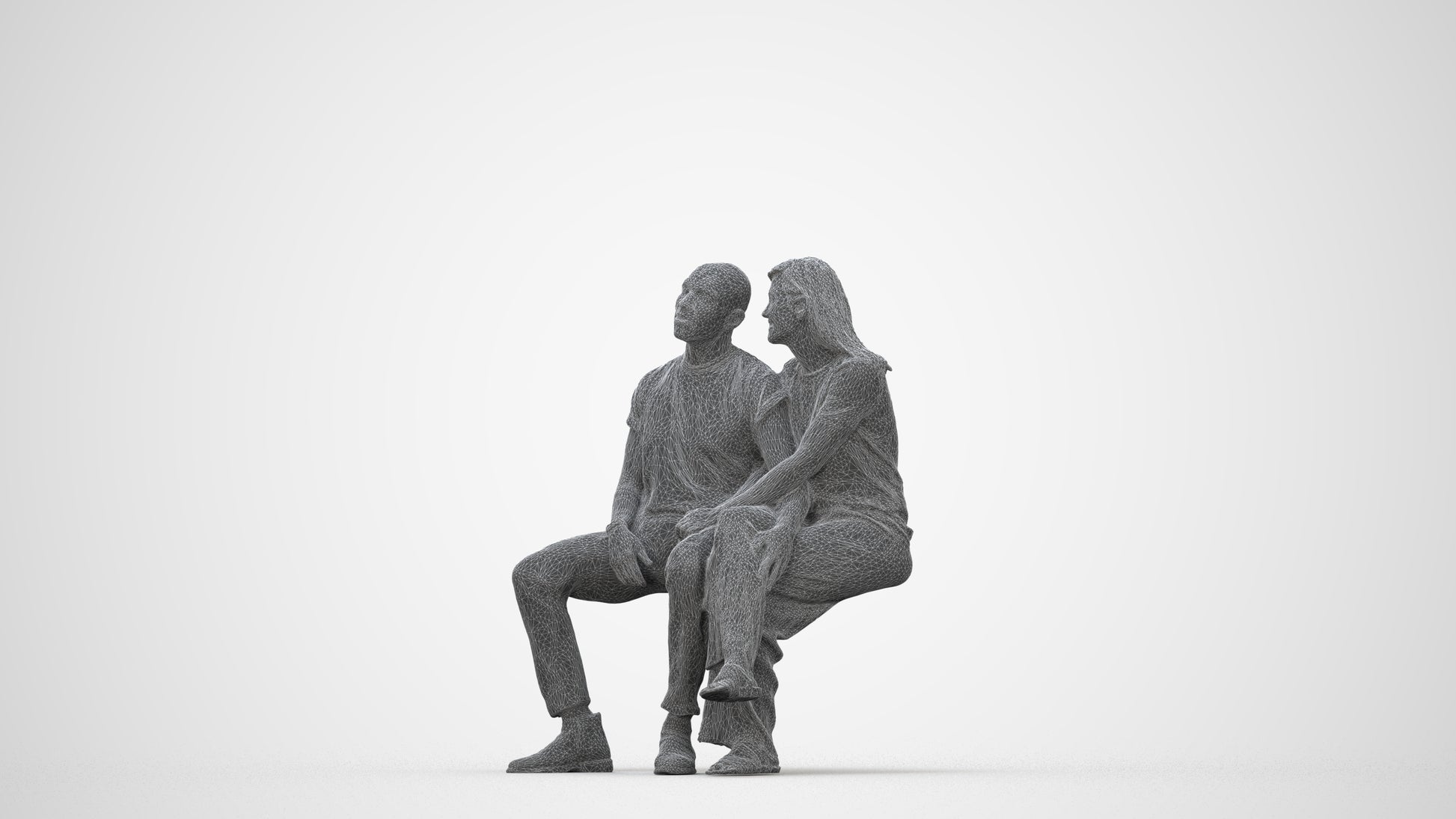 realistic 3D woman casual couple, scanned archviz people for Blender and 3ds Max, wireframe back view