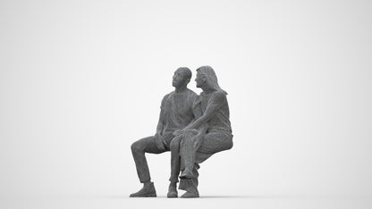 realistic 3D woman casual couple, scanned archviz people for Blender and 3ds Max, wireframe back view