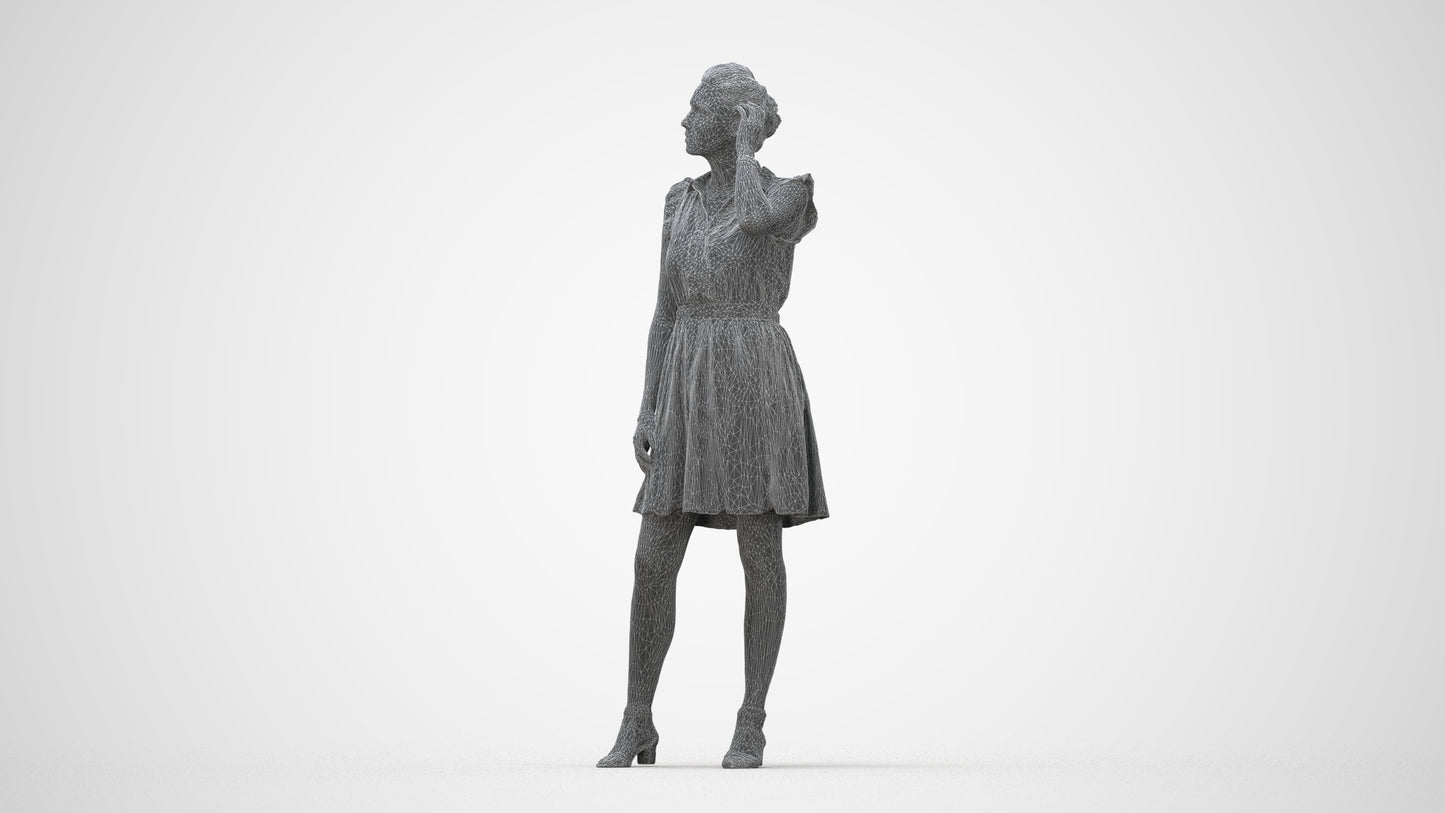 realistic 3D human woman casual standing, archviz people FBX OBJ for Blender, wireframe back view