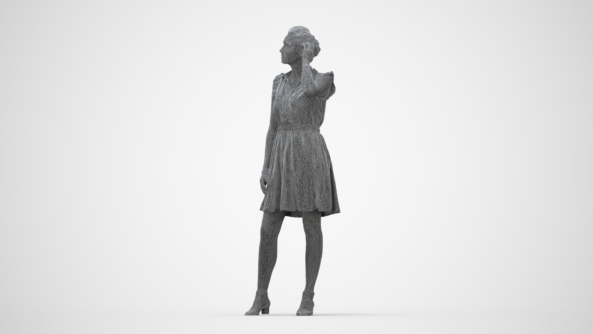 realistic 3D human woman casual standing, archviz people FBX OBJ for Blender, wireframe back view