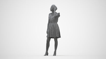 realistic 3D human woman casual standing, archviz people FBX OBJ for Blender, wireframe back view