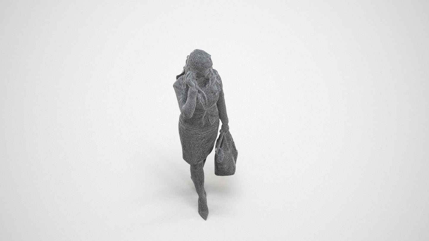 3D scanned woman standing business, photorealistic archviz people for Enscape and SketchUp, wireframe three-quarter view