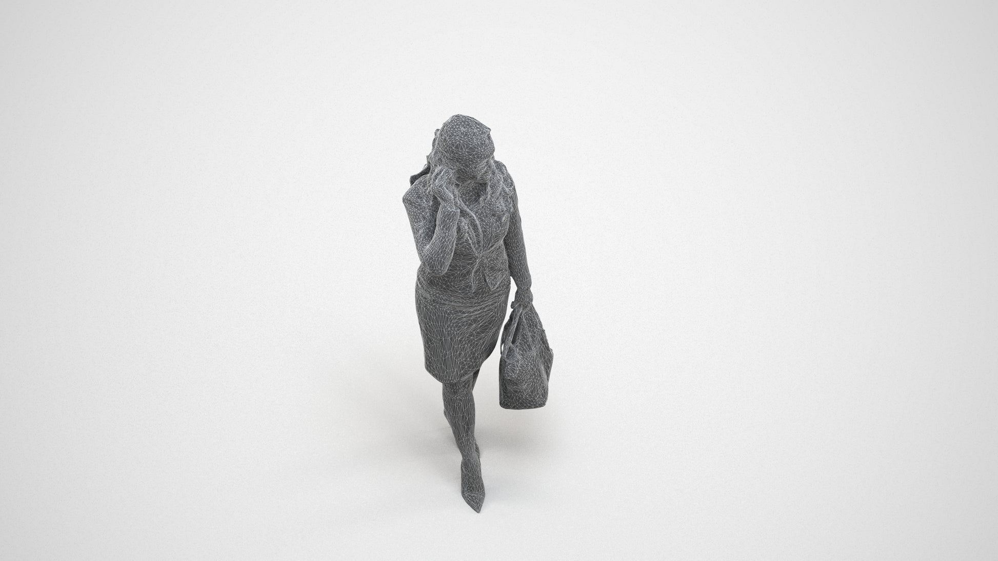 3D scanned woman standing business, photorealistic archviz people for Enscape and SketchUp, wireframe three-quarter view