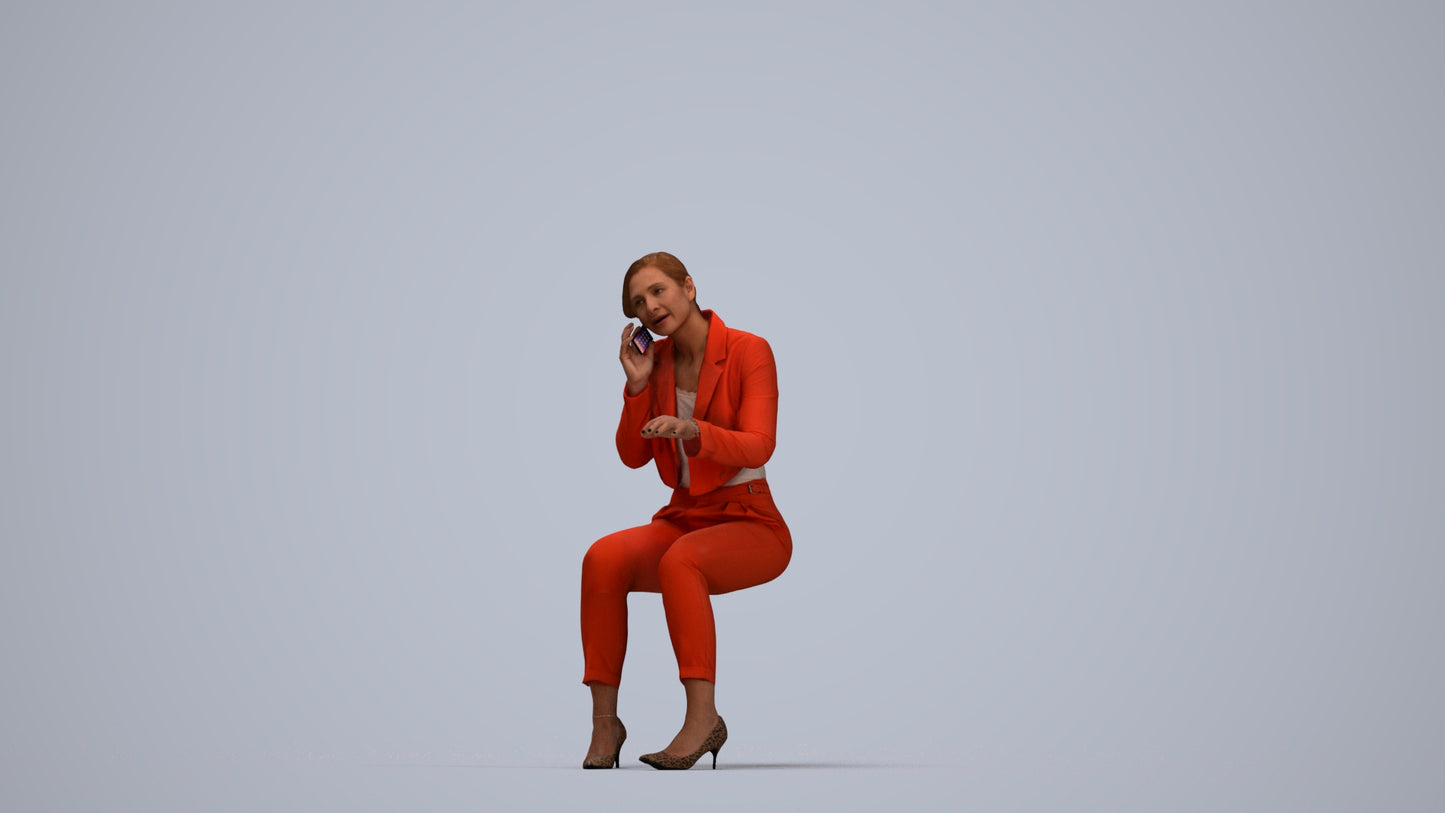 3D human model woman business, photogrammetry scanned person for archviz, top-down view render