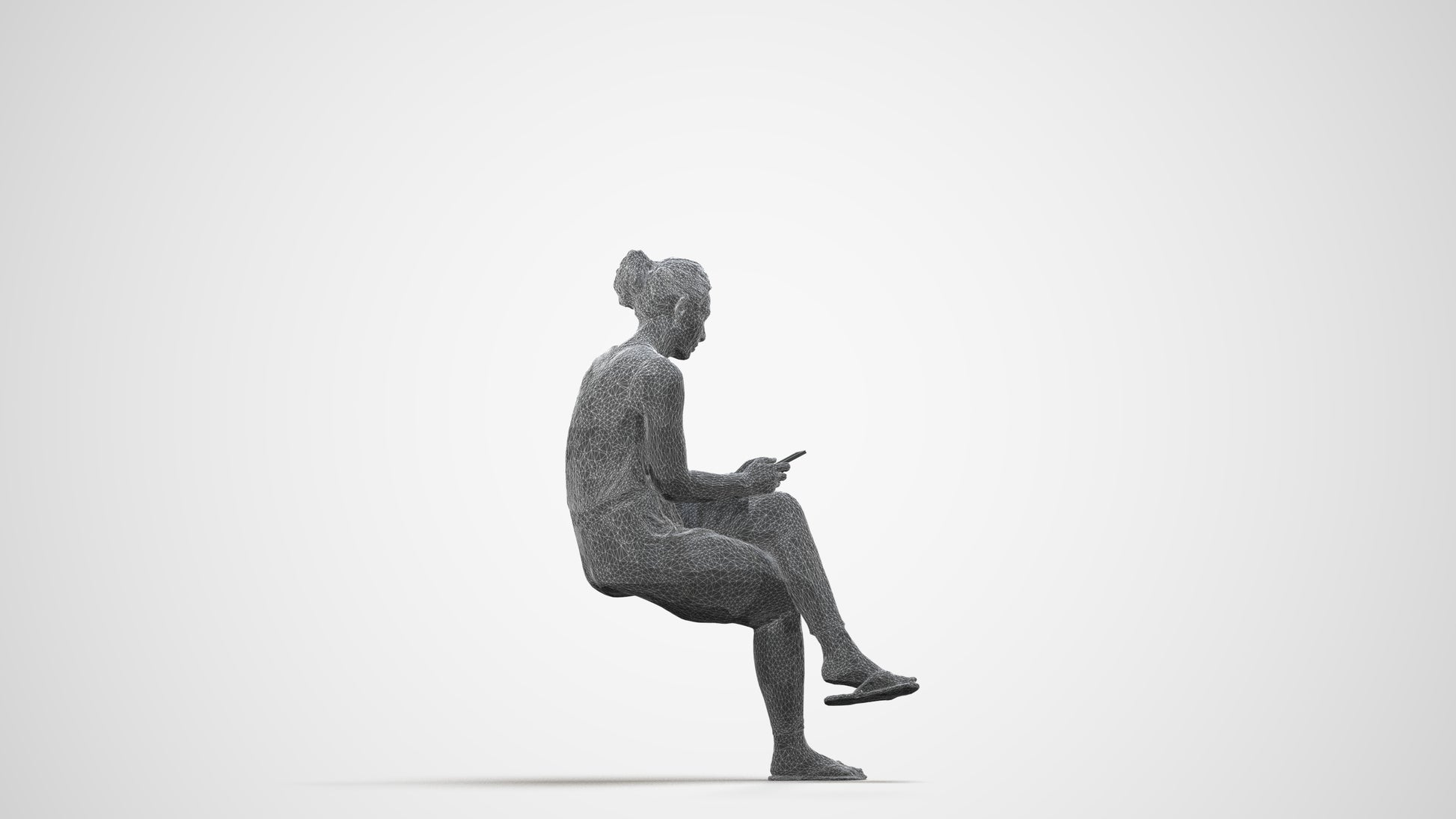 realistic 3D people woman casual sitting, render-ready for V-Ray and Corona, FBX OBJ, wireframe side view