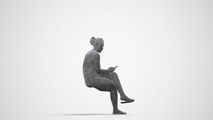 realistic 3D people woman casual sitting, render-ready for V-Ray and Corona, FBX OBJ, wireframe side view