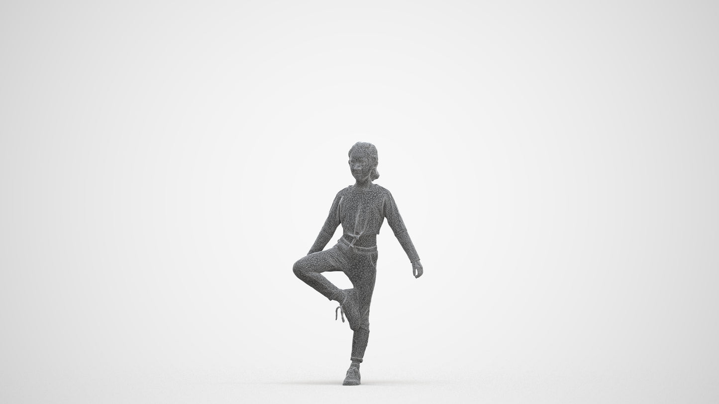 scanned 3D girl sport kids, photogrammetry people for Enscape and V-Ray, three-quarter front view render