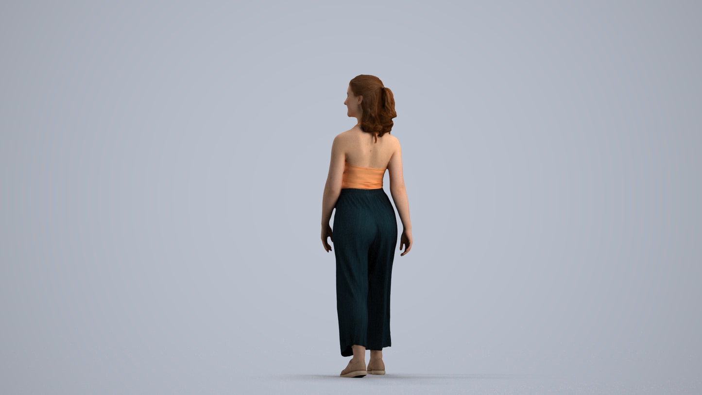 3D human model girl casual kids, photogrammetry scanned person for archviz, front view render