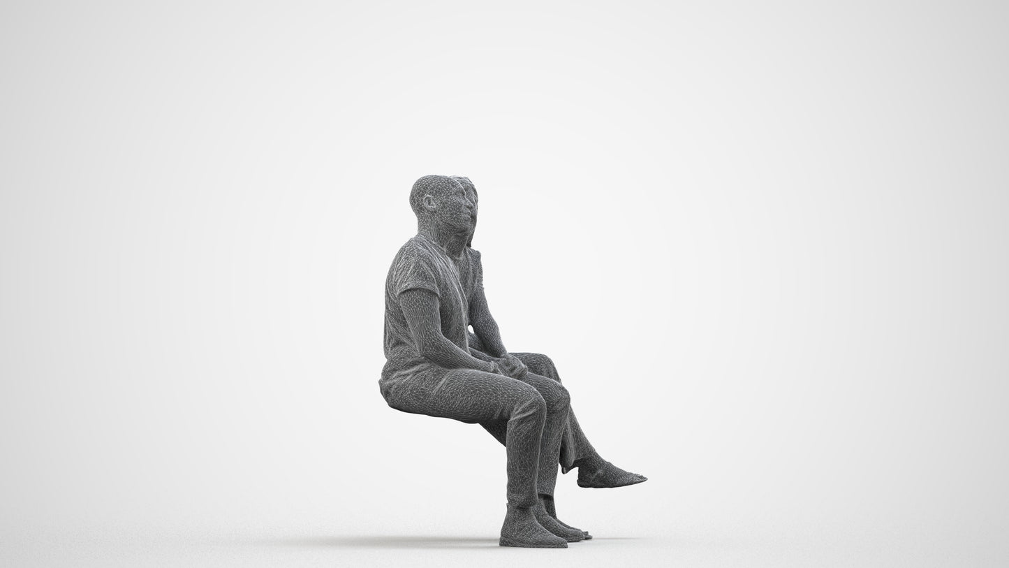 realistic 3D woman casual couple, scanned archviz people for Blender and 3ds Max, wireframe side view